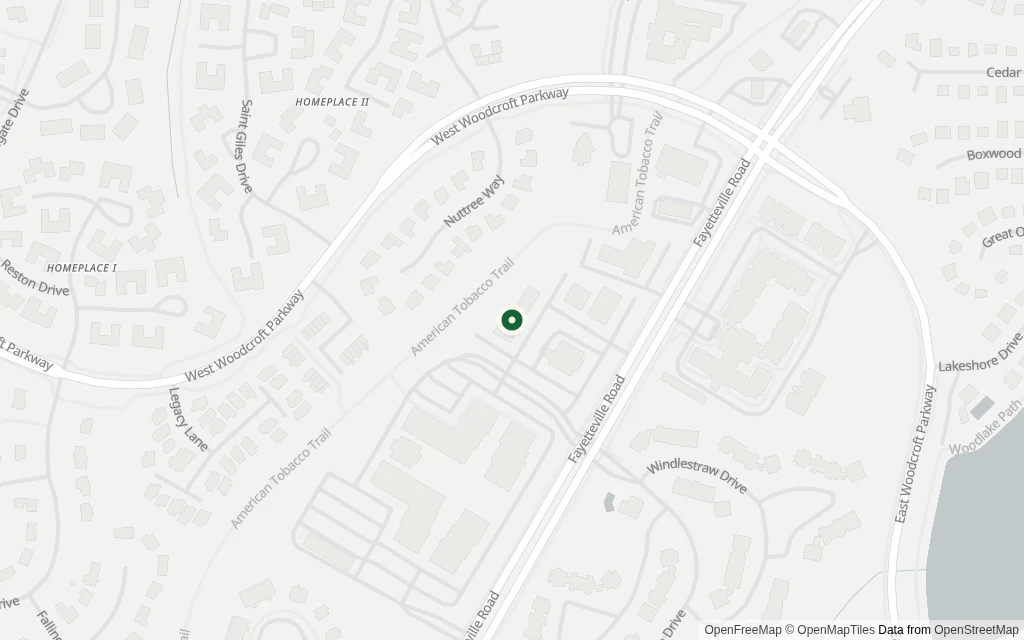 Map of the area around the office at 5726 Fayetteville Rd., Suite 203 Durham, NC 27713