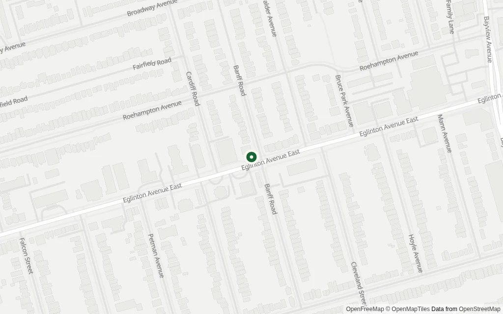 Map of the area around the office at 500 Eglinton Avenue East, Suite 101, Toronto, Ontario M4P 1N2